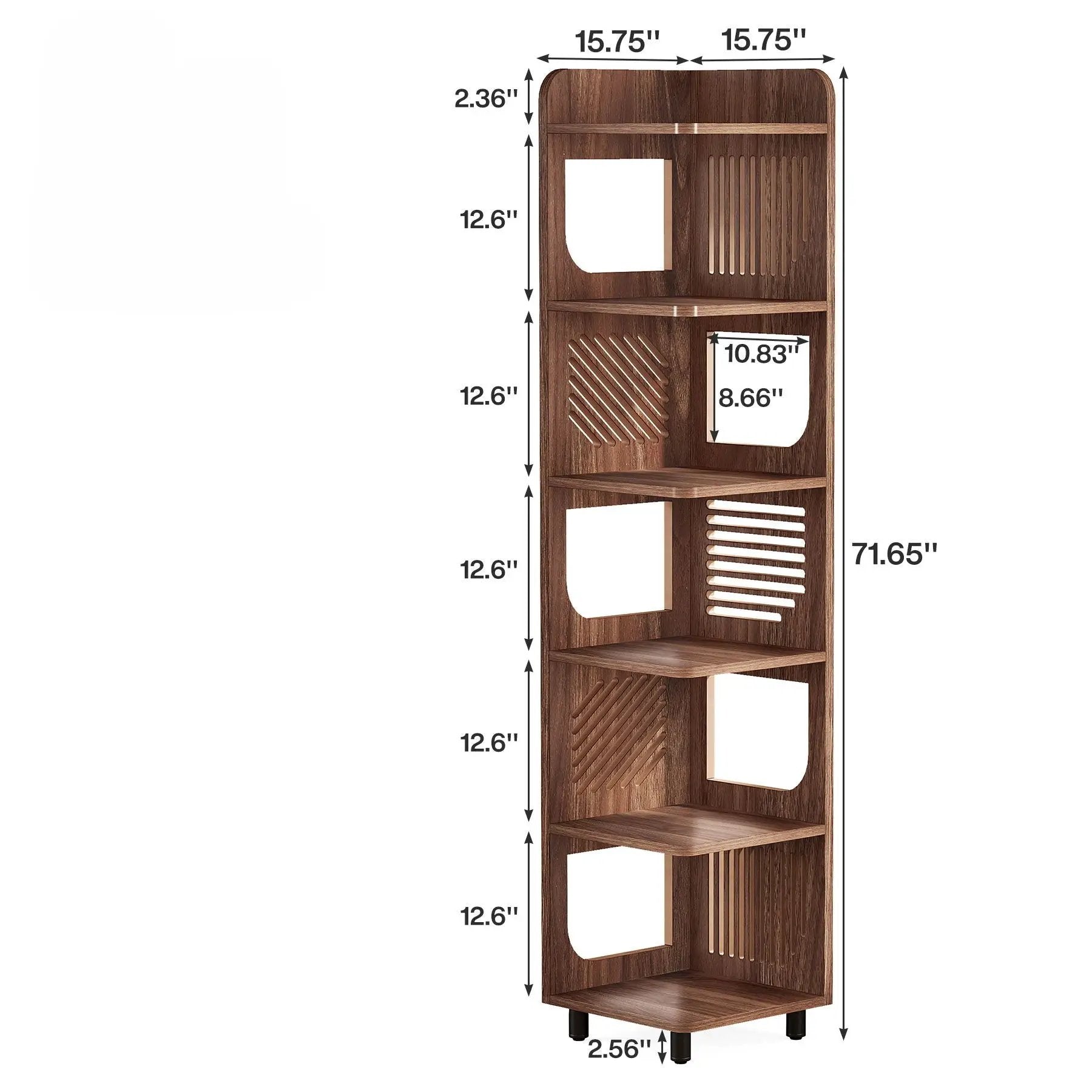 6 Tier Narrow Corner Bookshelf Storage For Living Room - Brown by HouseOfZazla