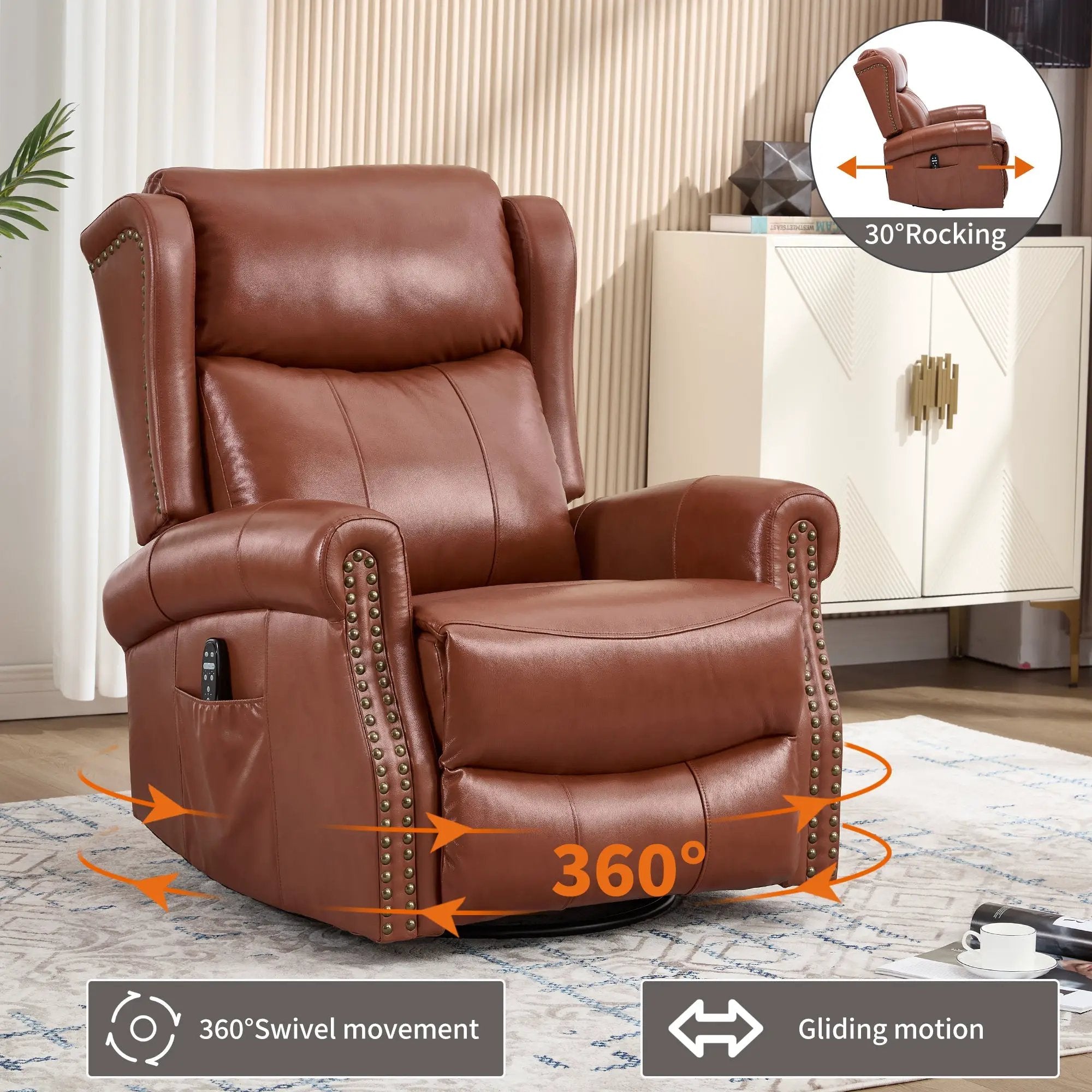 Heat Massage Manual Recliner Chair with Rocker and Swivel by HouseOfZazla