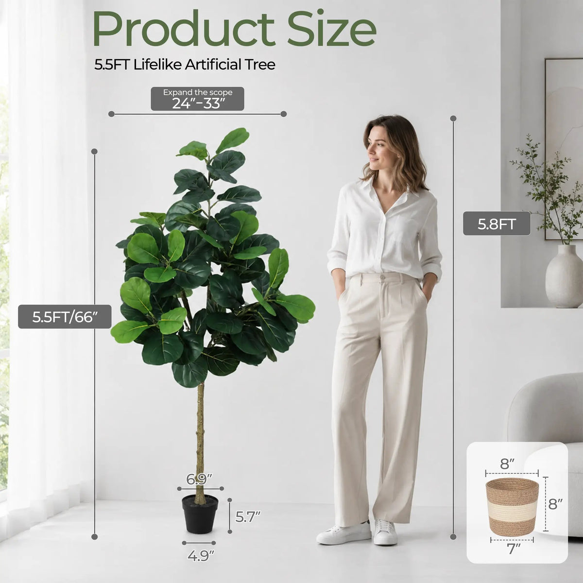 Artificial Fiddle Leaf Fig Tree 5.5FT with Planter by HouseOfZazla