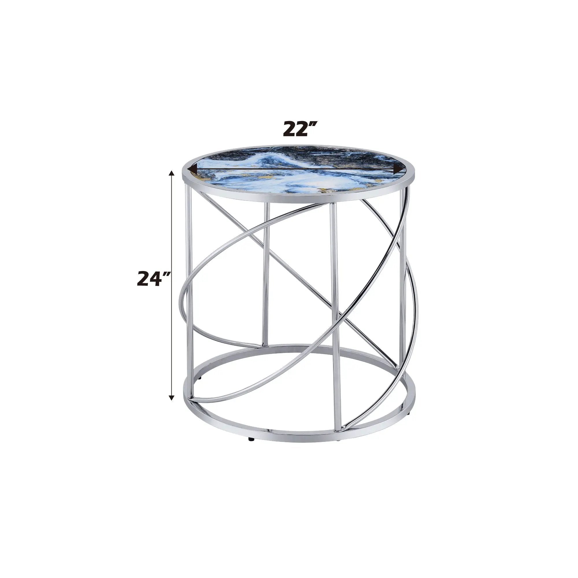 Lyda - Marble Print End Table - Blue by HouseOfZazla