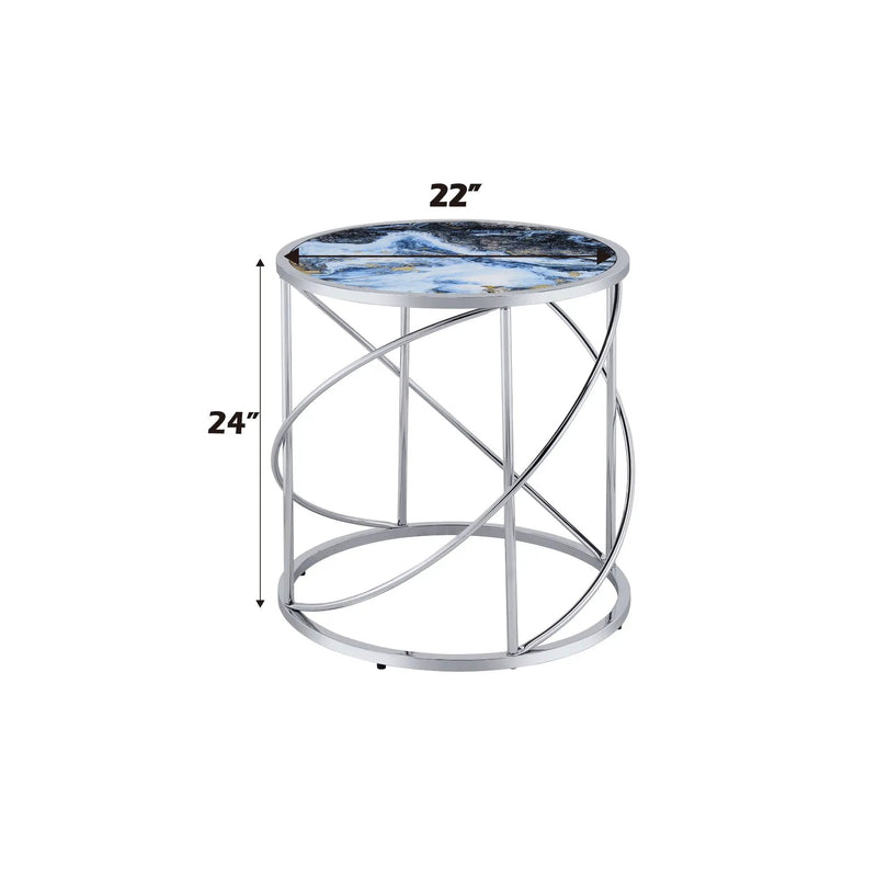Lyda - Marble Print End Table - Blue by HouseOfZazla