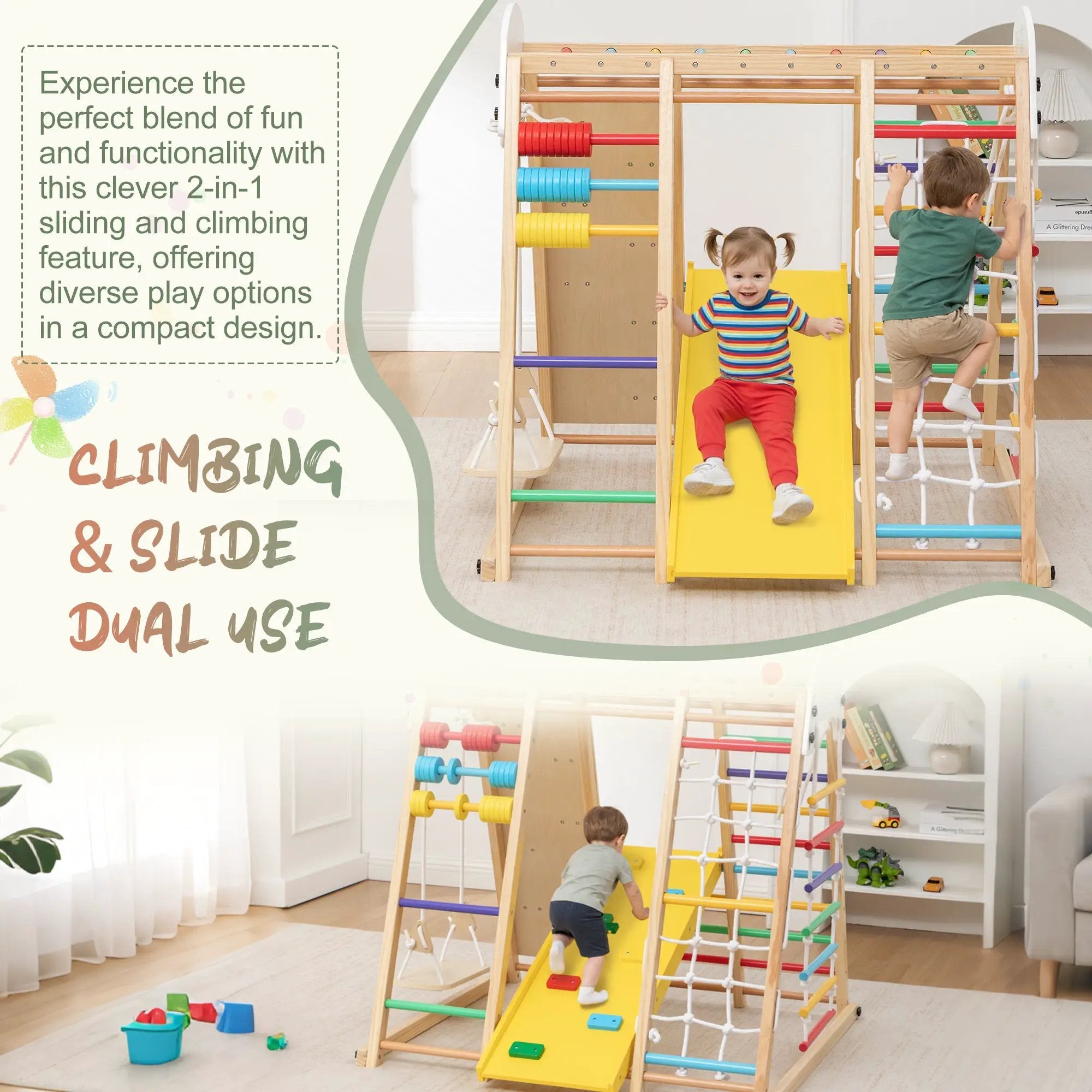 9-in-1 Foldable Kids Climbing Frame & Slide by HouseOfZazla
