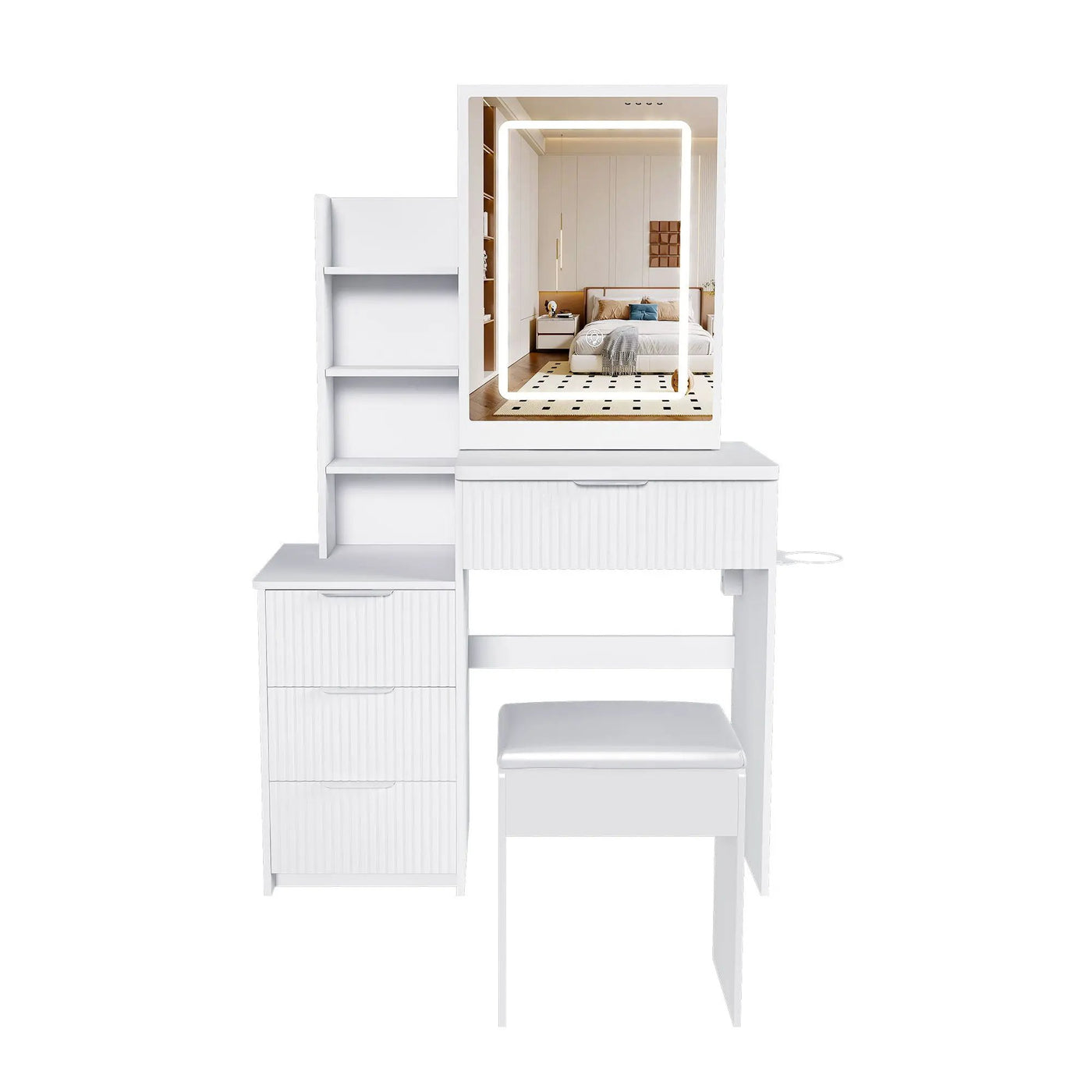 Modern Vanity Desk With 3 LED Lighting Modes, 4 Drawers by Unique Piece Furniture
