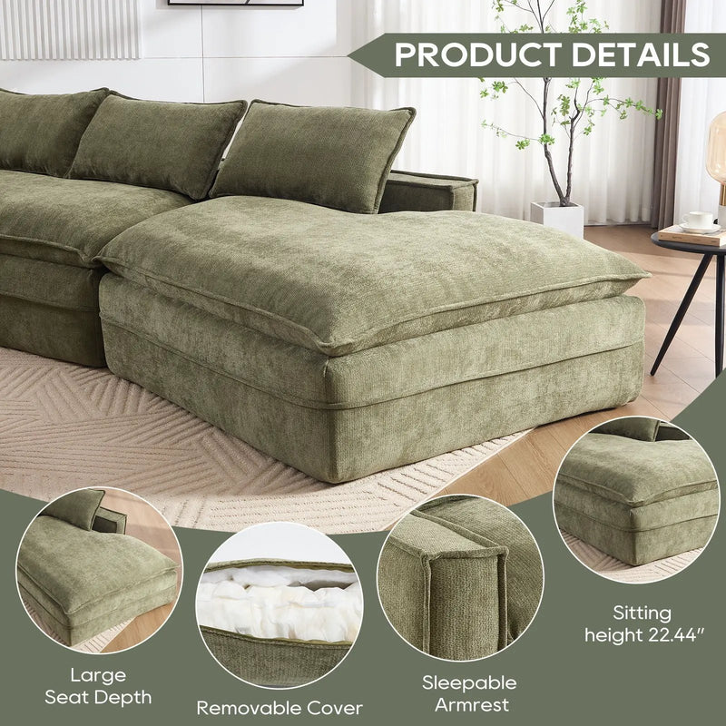 Modern Minimalist Modular Sectional Sofa With Deep Seats And Right Facing Chaise by Unique Piece Furniture
