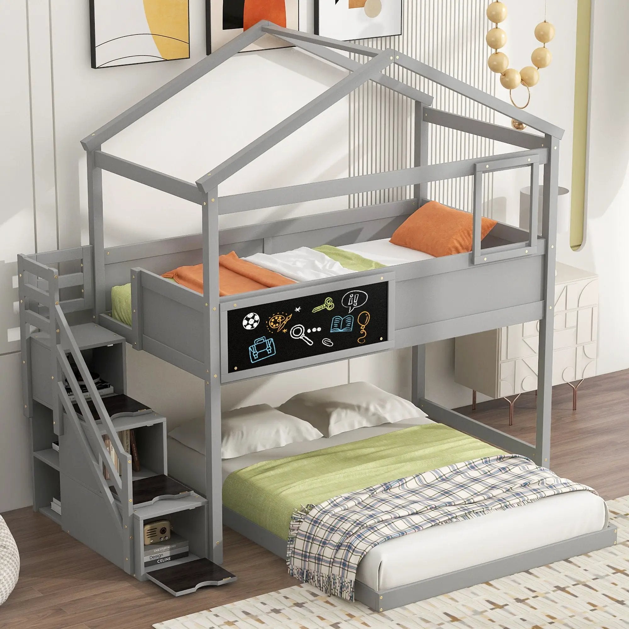 House Style Bunk Bed With Storage Staircase And board by Unique Piece Furniture