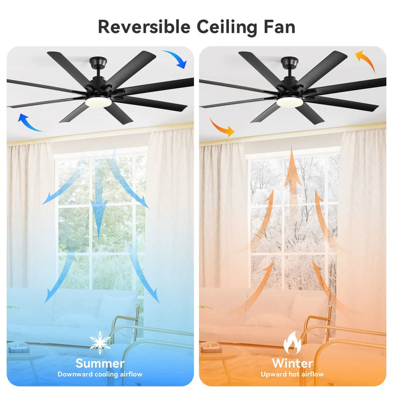 Ceiling Fan With Light 8 Blades, 18W LED 3 Color Dimmable Light, For Living Room & Bedroom - Matte Black by Unique Piece Furniture