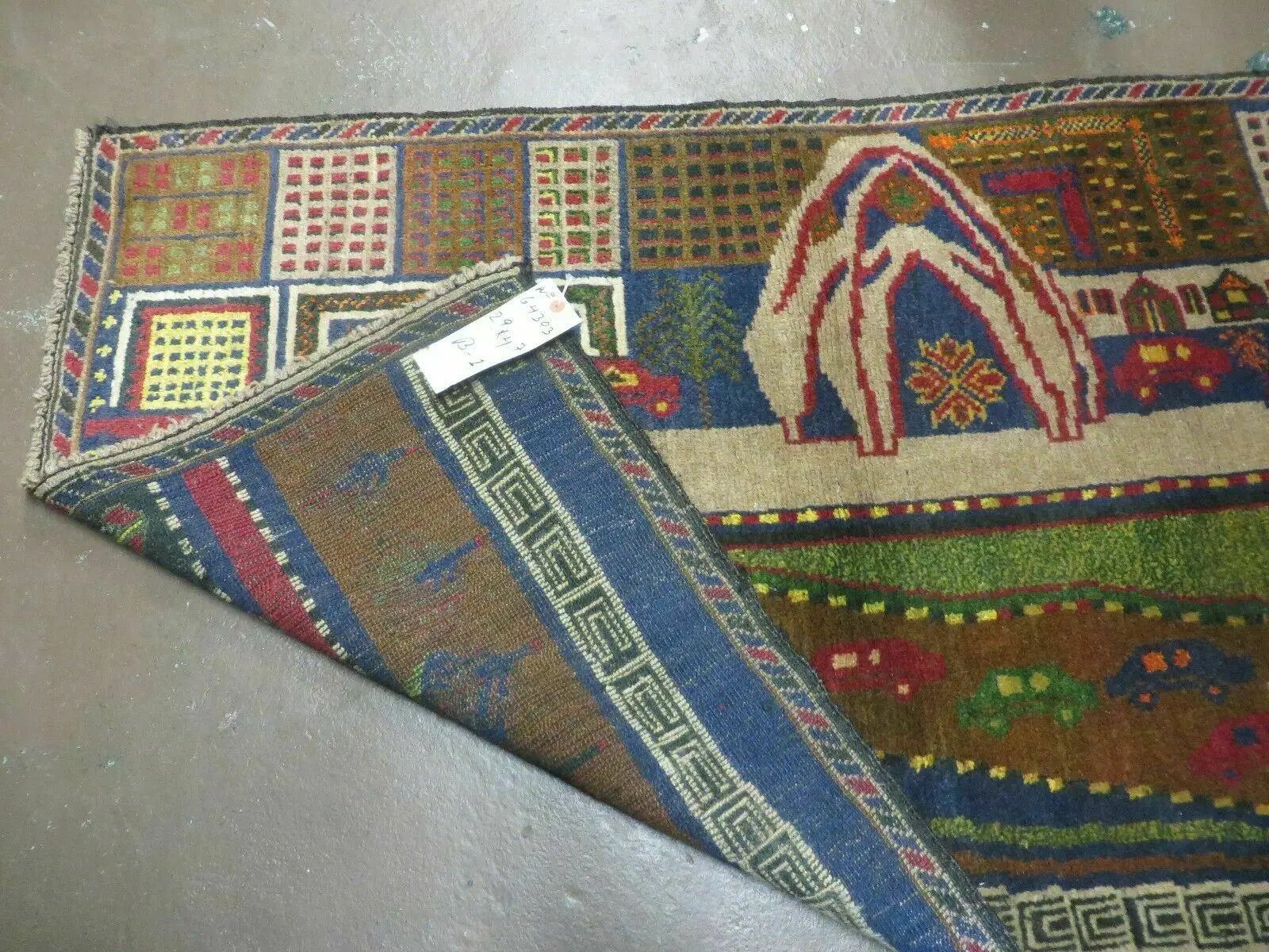 3' X 5' New Vintage Handmade Afghan Balouch Tribal Wool Pictorial Rug # 303 by Jewel Rugs