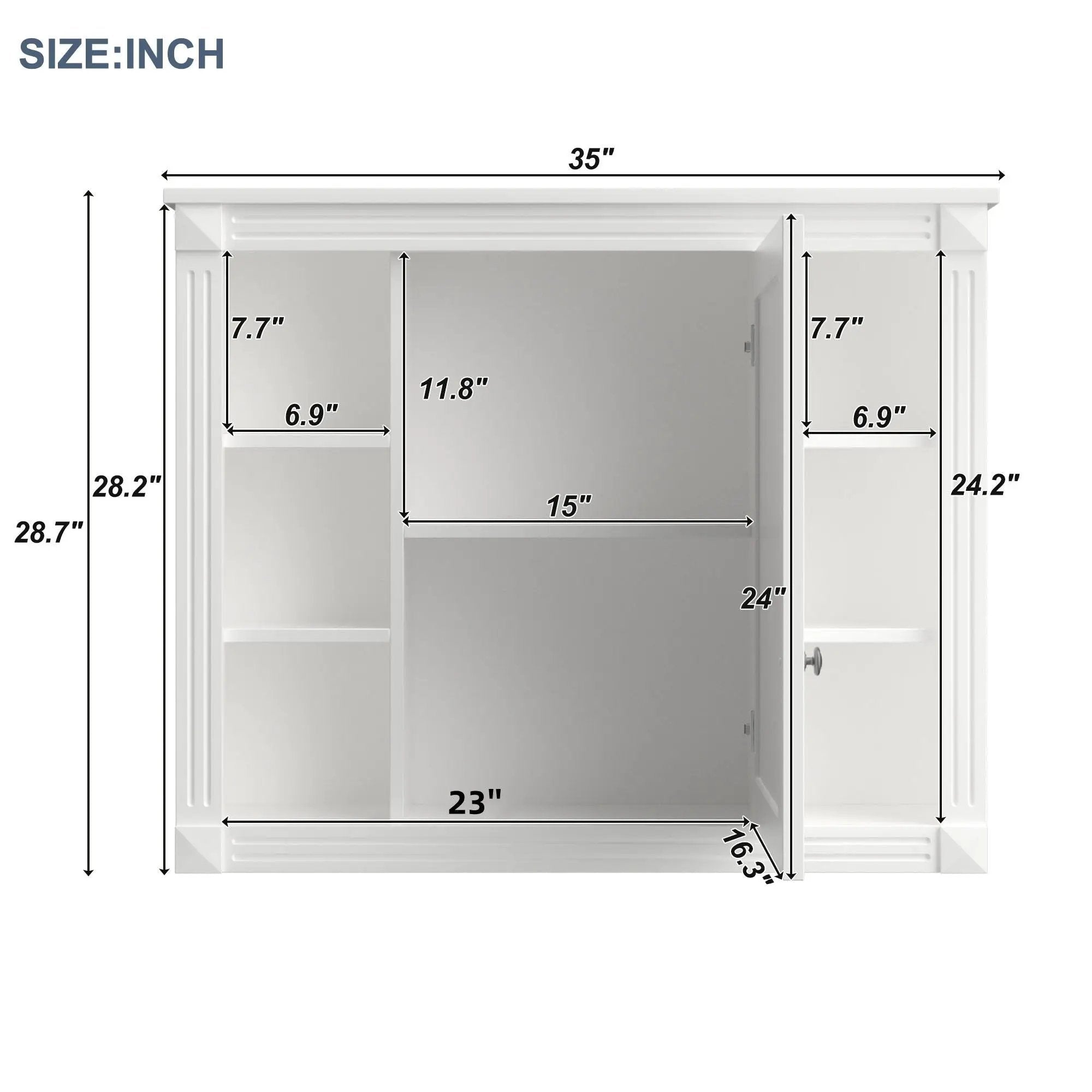 Wall Mounted Bathroom Storage Cabinet With Mirror, Cabinet With 6 Open Shelves And Adjustable Interior by Unique Piece Furniture