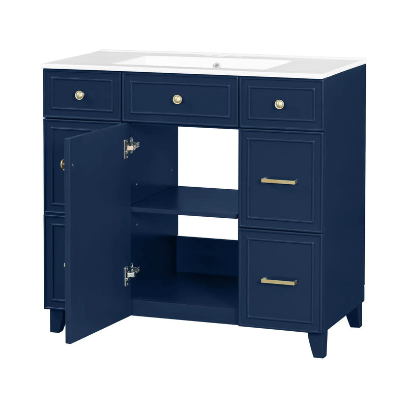 Bathroom Vanity With Ceramic Sink, Soft Close Doors, Adjustable Shelves