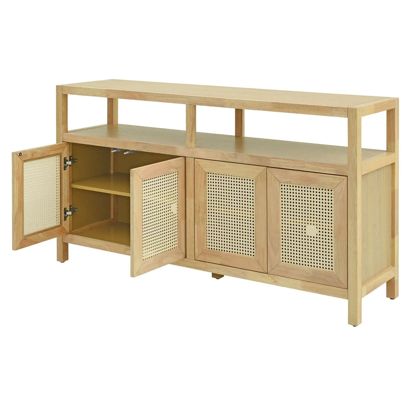 Bohemian Style Rattan Buffet Storage Cabinet with Solid Wood Frame by HouseOfZazla