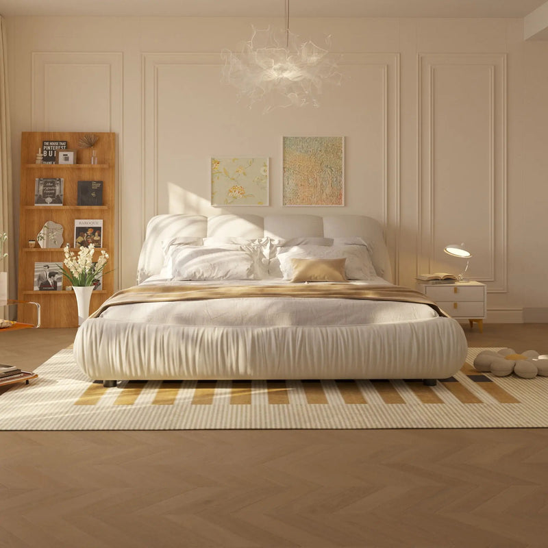 Luxury Upholstered Platform Bed With Oversized Padded Backrest And Solid Wood Frame by HouseOfZazla