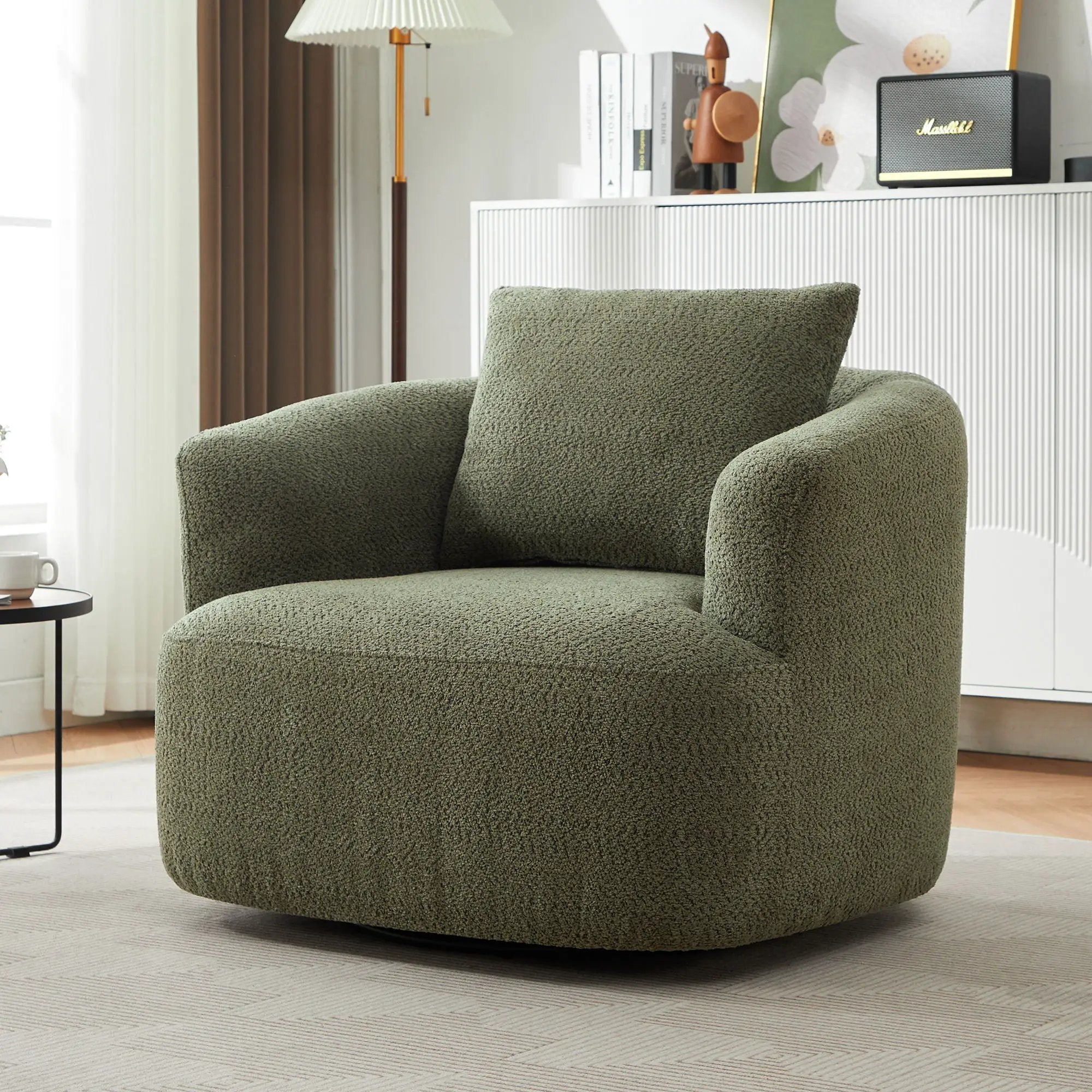 360° Swivel Barrel Sofa Chair With Throw Pillow, Upholstered Accent Chair by HouseOfZazla