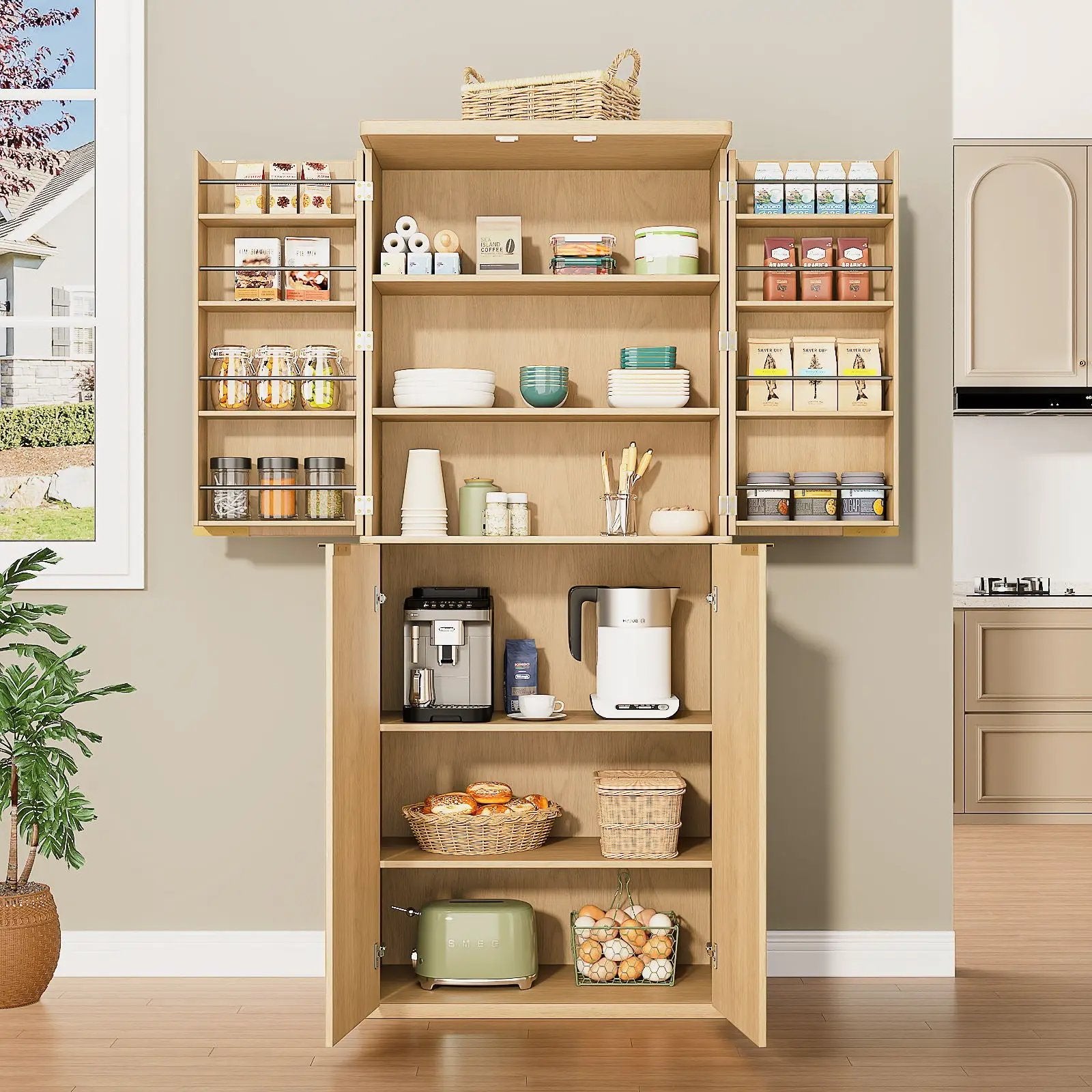 Kitchen Pantry Cabinet With 6 Doors by Unique Piece Furniture