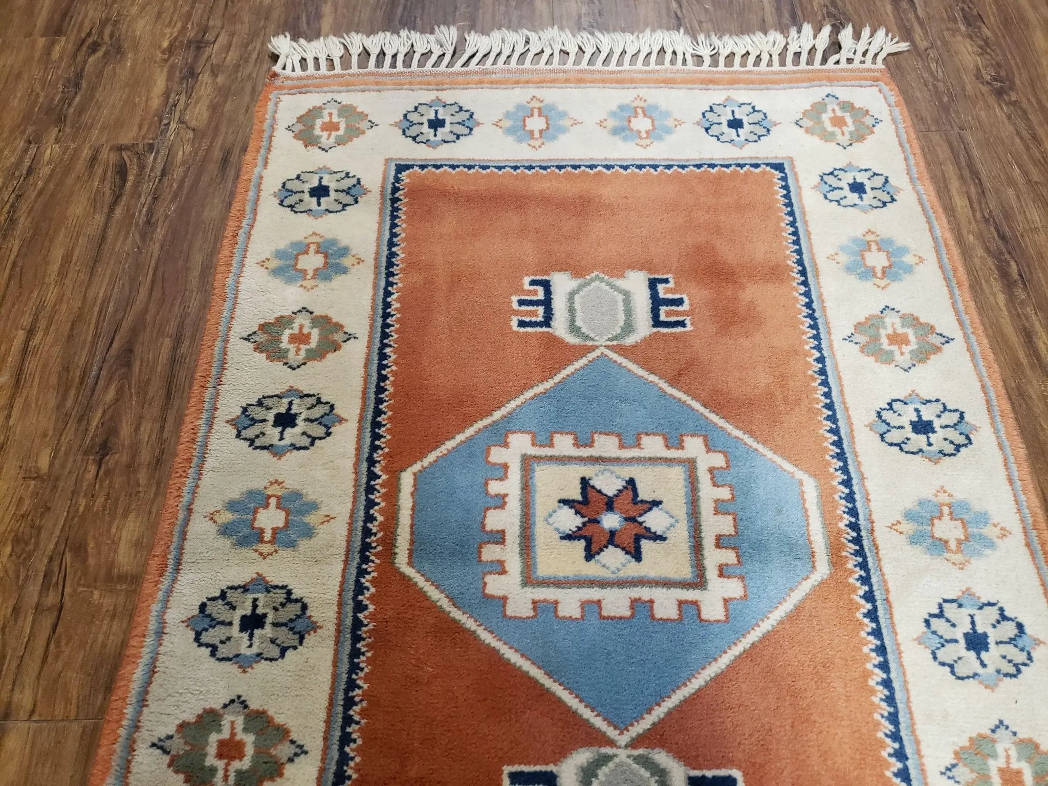 3x5 Handmade Vintage Turkish Area Rug Wool Kazak Carpet 3'1"x4'5" Red Beige by Jewel Rugs