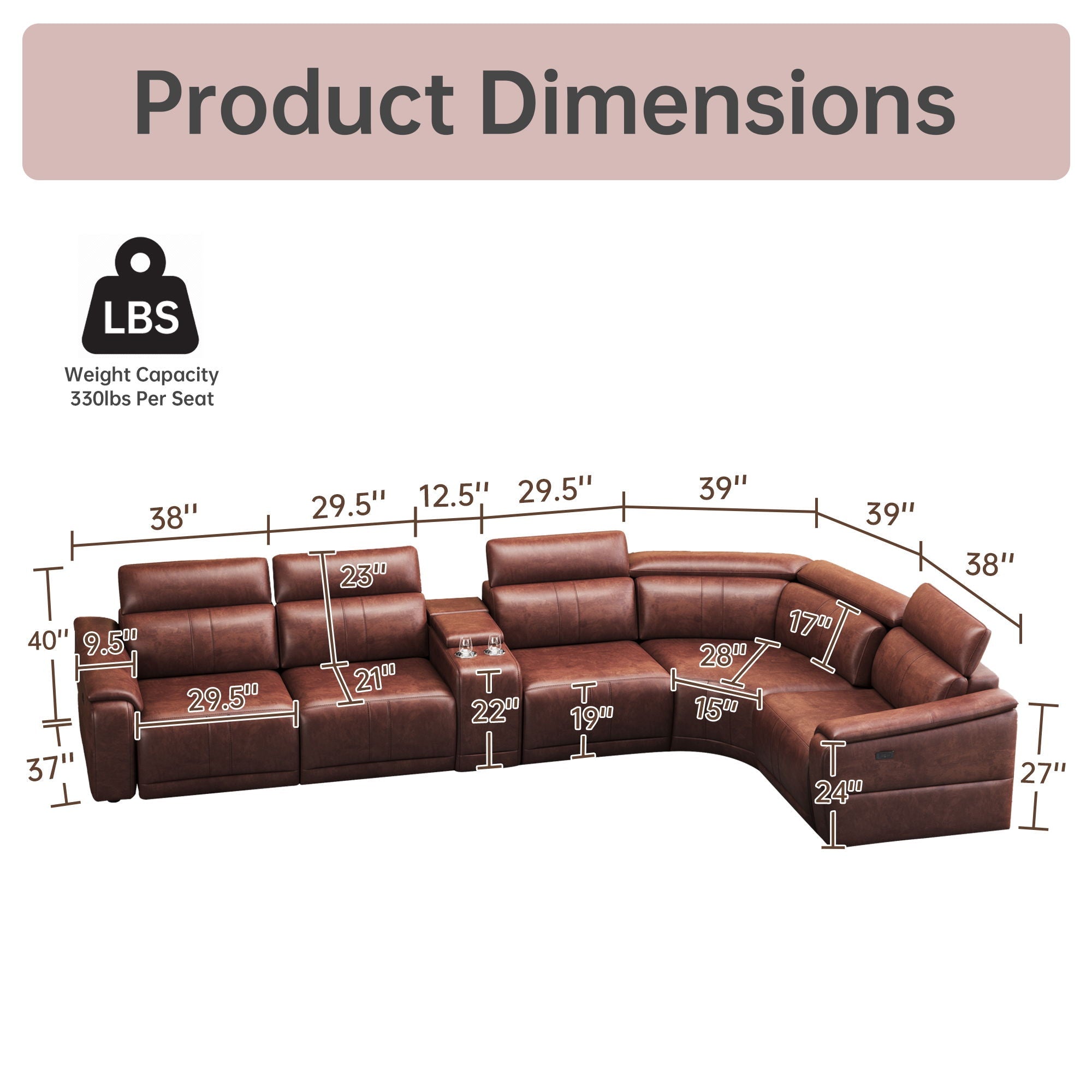6 Piece Modular Sectional Sofa With 2 Cup Holders, Adjustable Recliners - Dark Brown by Unique Piece Furniture