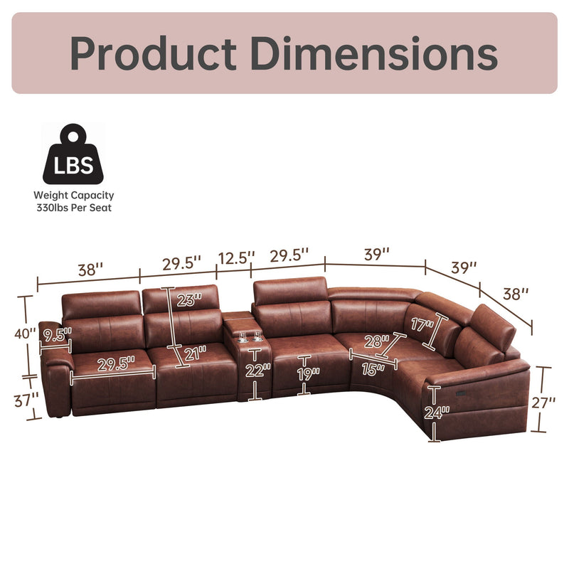 6 Piece Modular Sectional Sofa With 2 Cup Holders, Adjustable Recliners - Dark Brown by Unique Piece Furniture