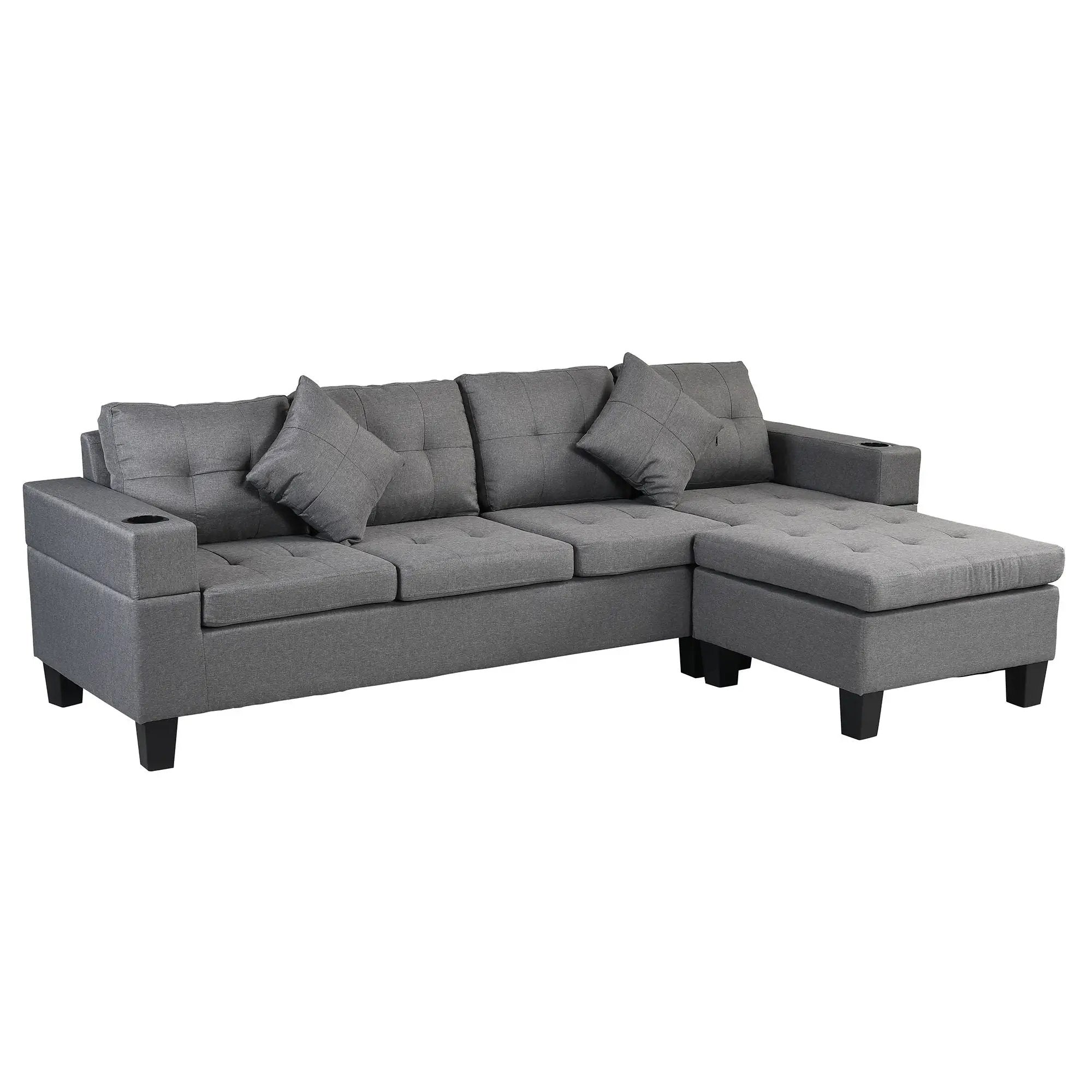 Sectional Sofa Set For Living Room With L Shape Chaise Lounge, Cup Holder And Left Or Right Hand Chaise Modern 4 Seat by Unique Piece Furniture