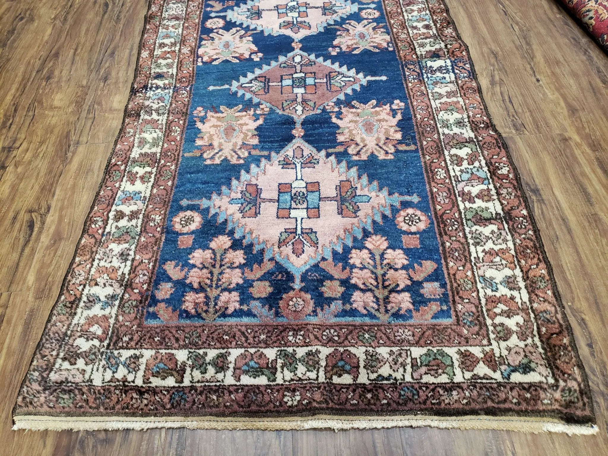 Blue Vintage Persian Hamadan Rug, Wool, Hand-Knotted, 4x6 ft by Jewel Rugs