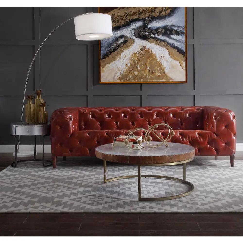 Tamas - 16" Coffee Table - Aluminum & Cocoa Top Grain Leather by Unique Piece Furniture