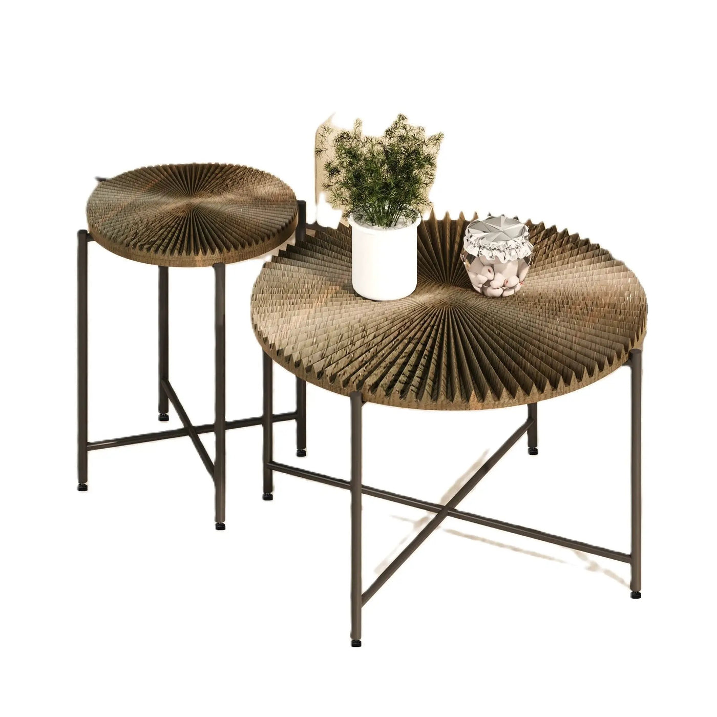 Radial - Pattern Coffee And End Table Set Waterproof Cover, Distressed Cylindrical Design (Set of 2) by Unique Piece Furniture