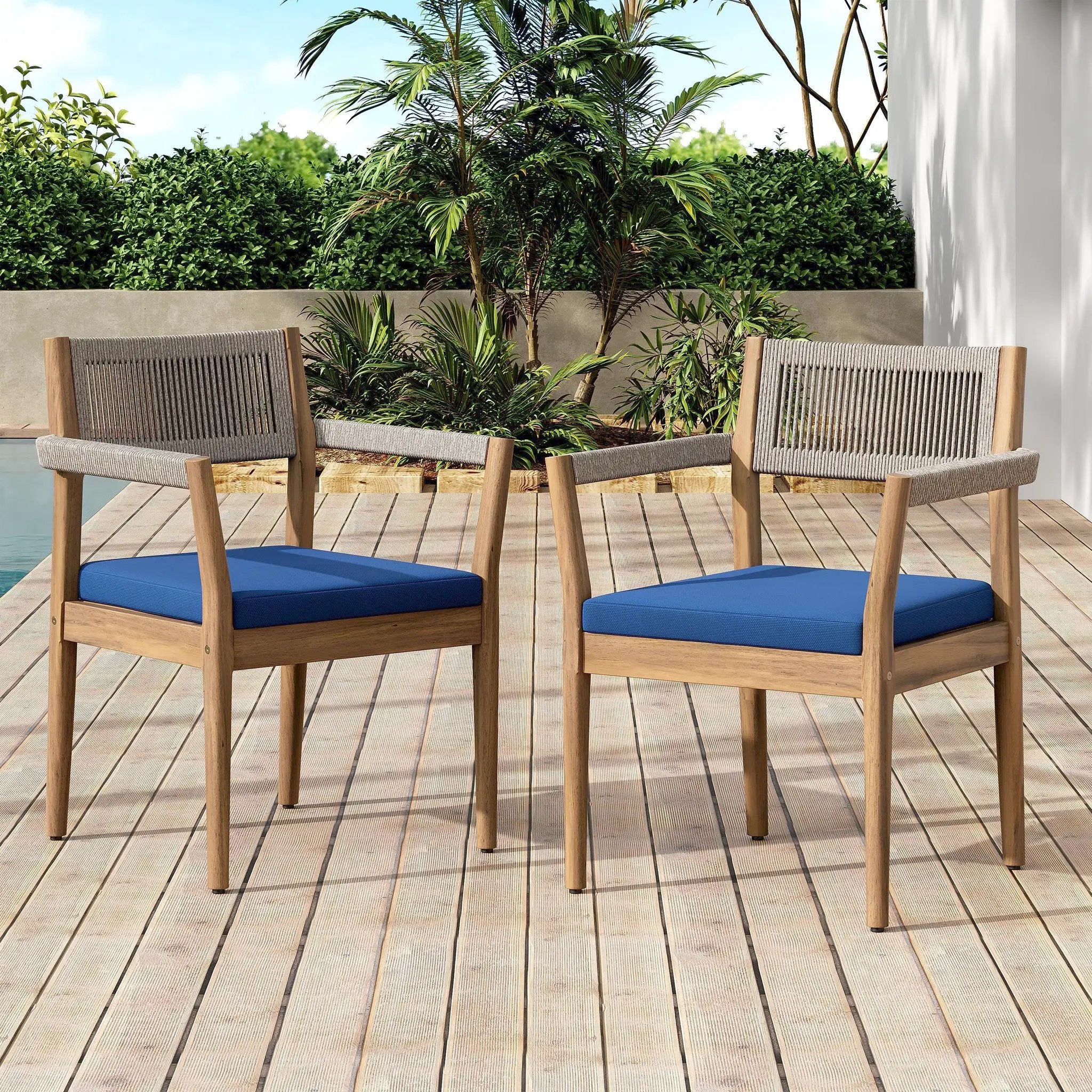 Braided Acacia Wood Outdoor Dining Chairs Set of 2 – Teak Look by HouseOfZazla