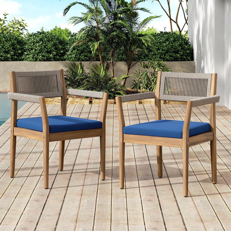 Braided Acacia Wood Outdoor Dining Chairs Set of 2 – Teak Look by HouseOfZazla