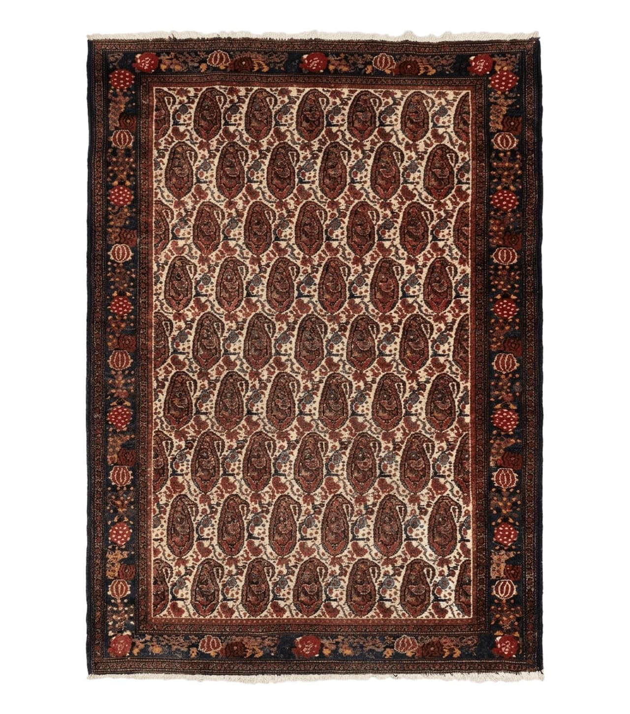 Antique Persian Kurdish Senneh Rug 4.6 x 6.5, Repeated Paisely Boteh Design, Handmade by Jewel Rugs