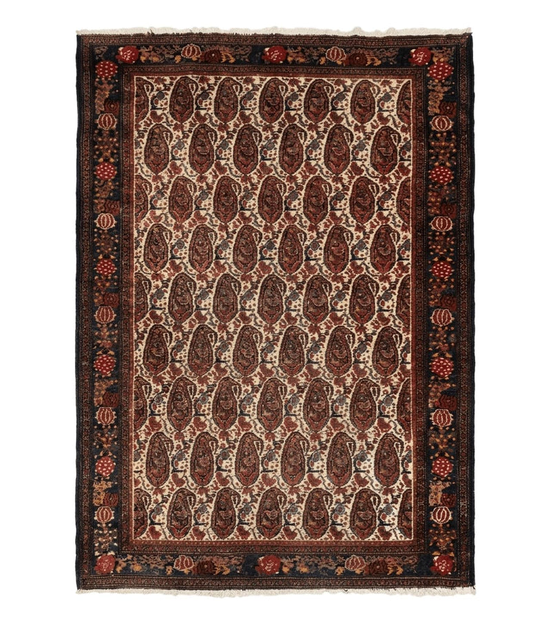 Antique Persian Kurdish Senneh Rug 4.6 x 6.5, Repeated Paisely Boteh Design, Handmade by Jewel Rugs
