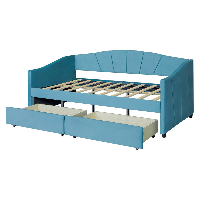 Upholstered Daybed With Two Drawers And Wood Slat by HouseOfZazla