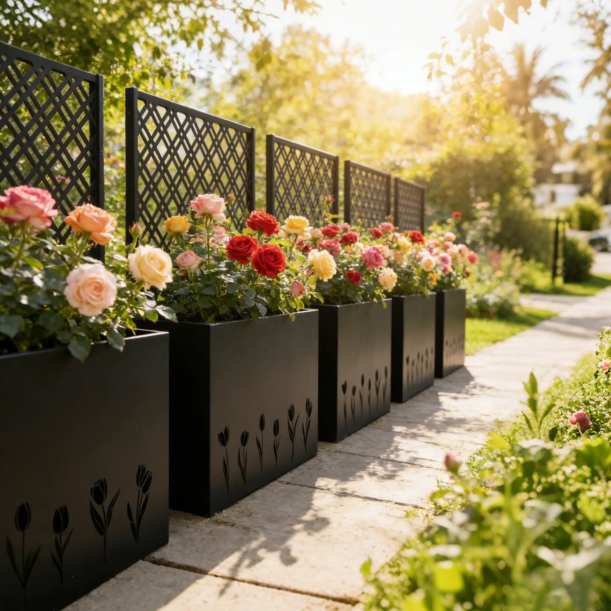 Tall Metal Planter Raised Garden Bed with Trellis by HouseOfZazla