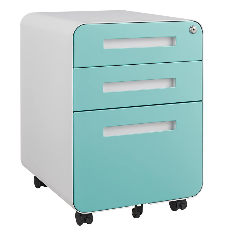 3 Drawer Mobile File Cabinet Under Desk Office, Simple Style Versatile Storage Cabinet For Legal / Letter / A4 Files, 5 Wheel Design Anti-Tilting Cold Rolled Steel Waterproof Moisture-Proof by Unique Piece Furniture