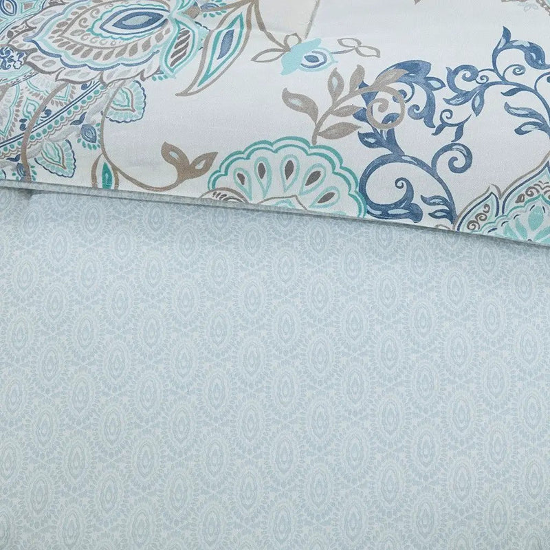 8 Piece Cotton Floral Printed Reversible Comforter Set Blue by HouseOfZazla