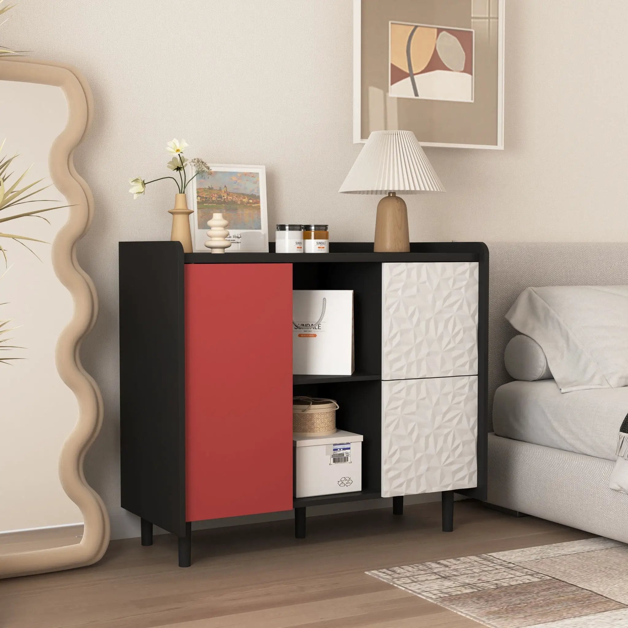 Modern Sideboard Buffet Cabinet With Doors And Unique Panel Styling by HouseOfZazla