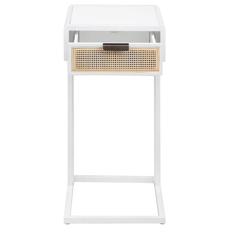 Kenneth - C Shape Side Table With Single Drawer - White