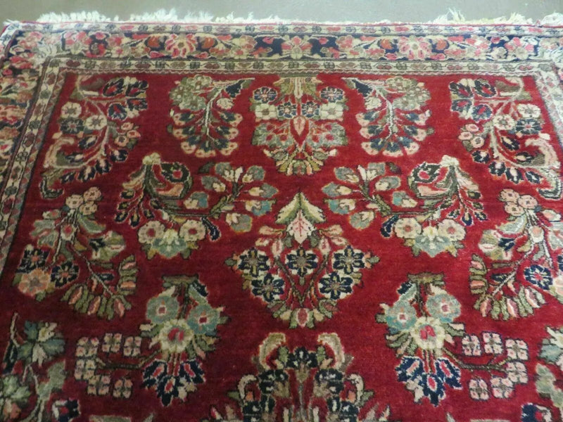 Red Persian Sarouk Rug 3x5, Antique Persian Carpet 1920s, Hand Knotted, Floral, Wool, Oriental Rug, Handmade Rug by Jewel Rugs