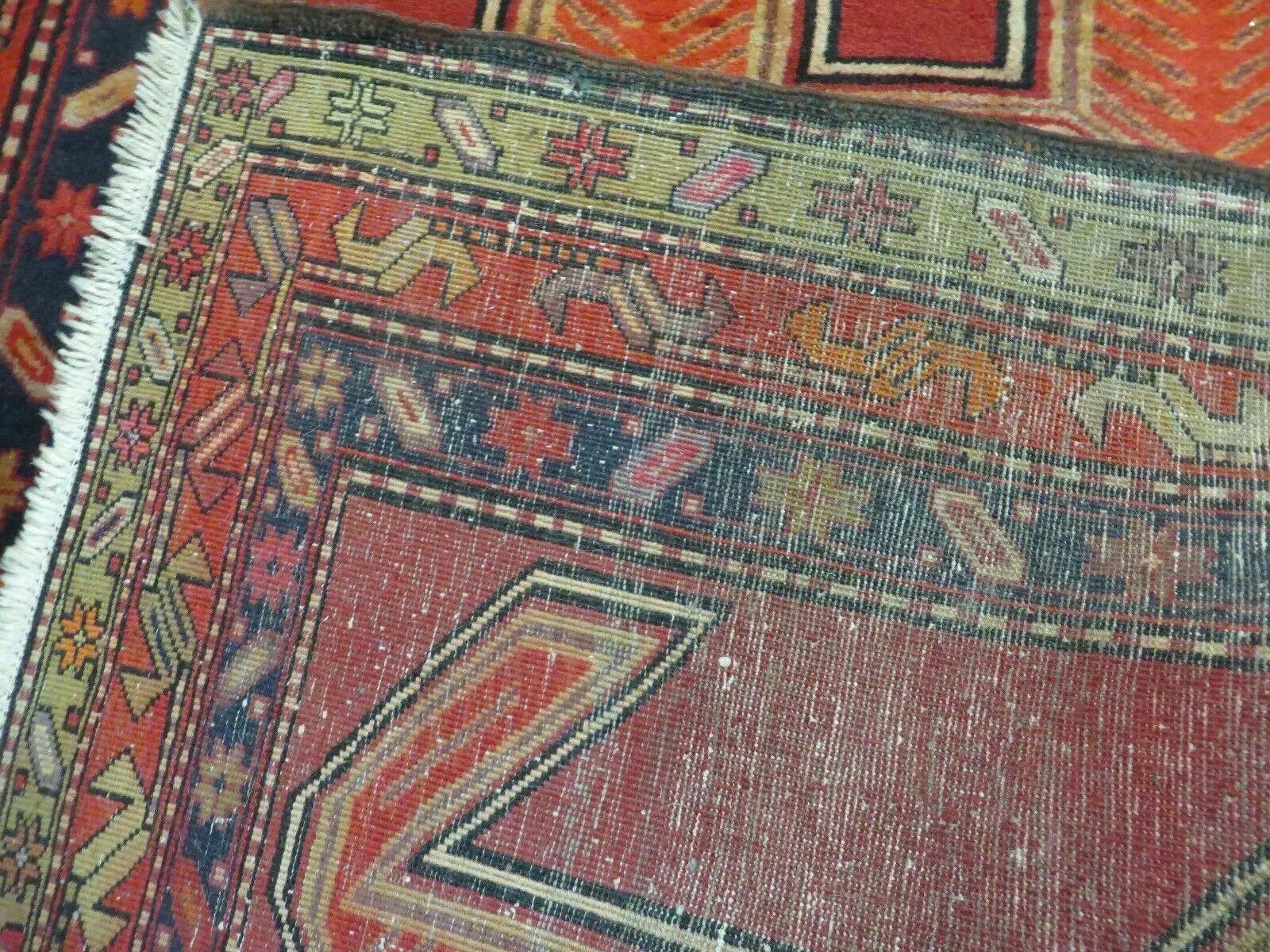 4' 10" X 11' Antique Handmade Turkish Kazak Wool Rug SHIELD Hand Knotted Red by Jewel Rugs