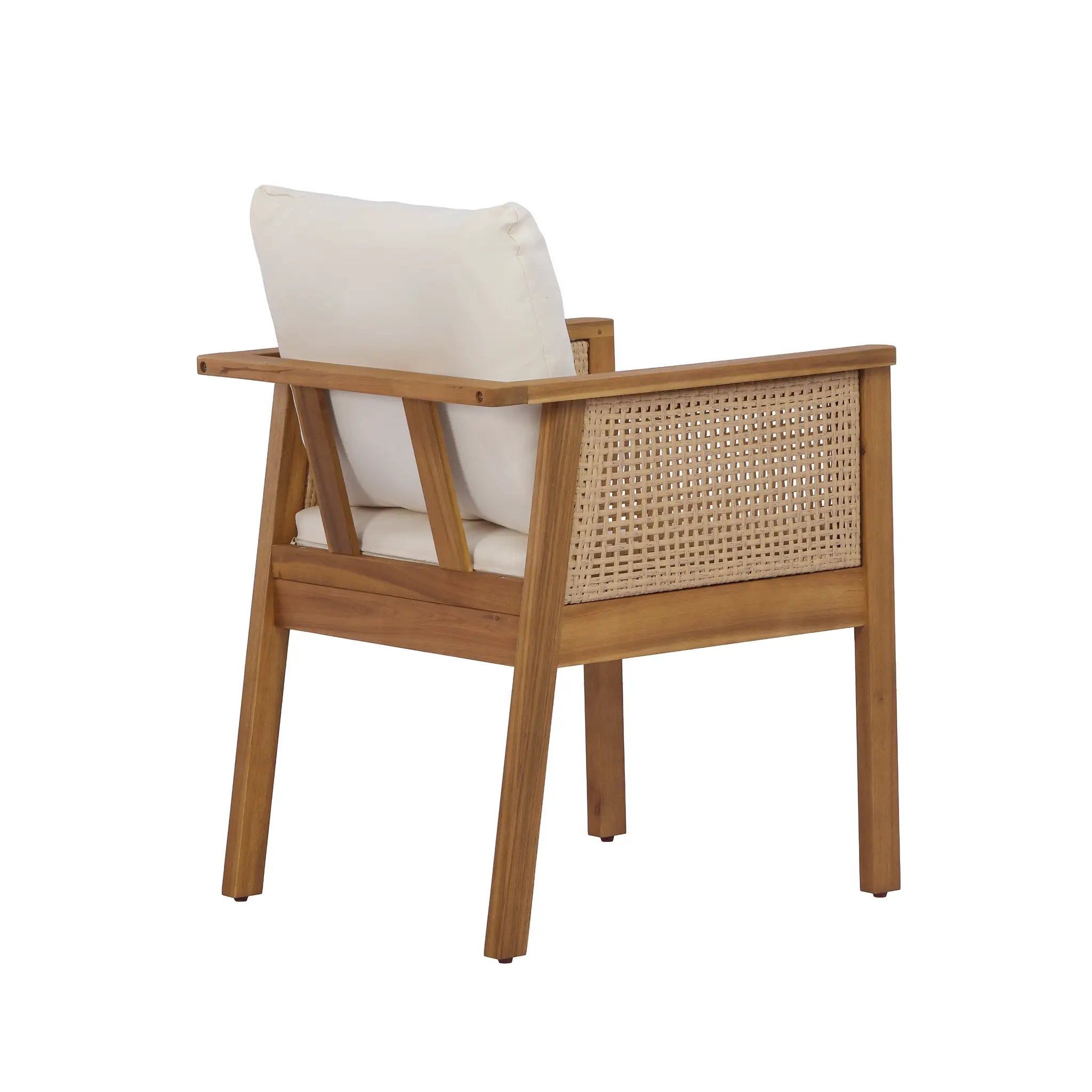 7-Piece Acacia Wood Outdoor Dining Set with Cream Cushions and Natural Wicker by HouseOfZazla