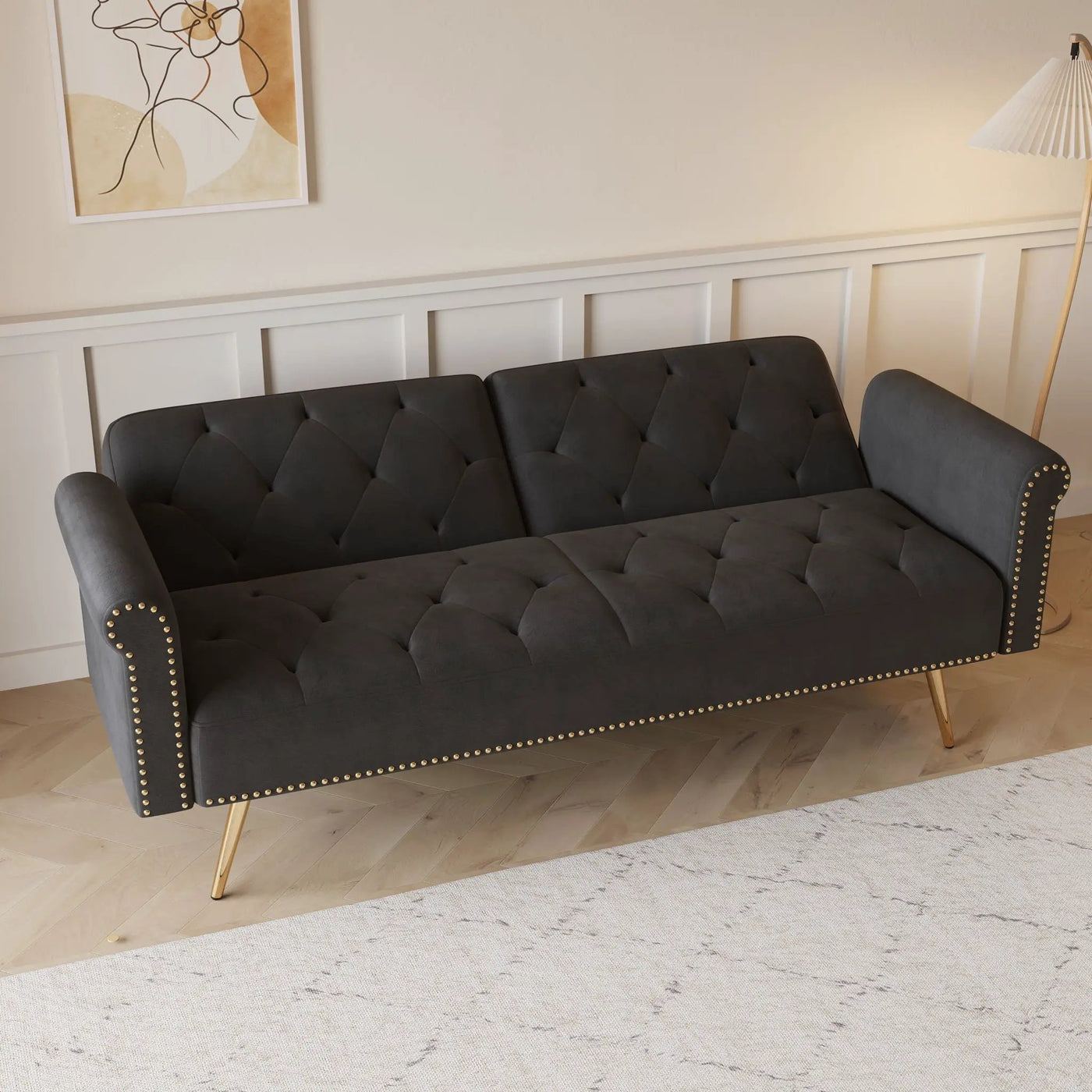 Luxurious Sofa Bed With Nail Head Trim And Matching Pillow by HouseOfZazla
