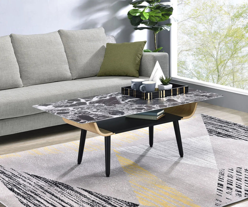 Landon - Coffee Table With Glass Marble Texture Top And Bent Wood Design by HouseOfZazla