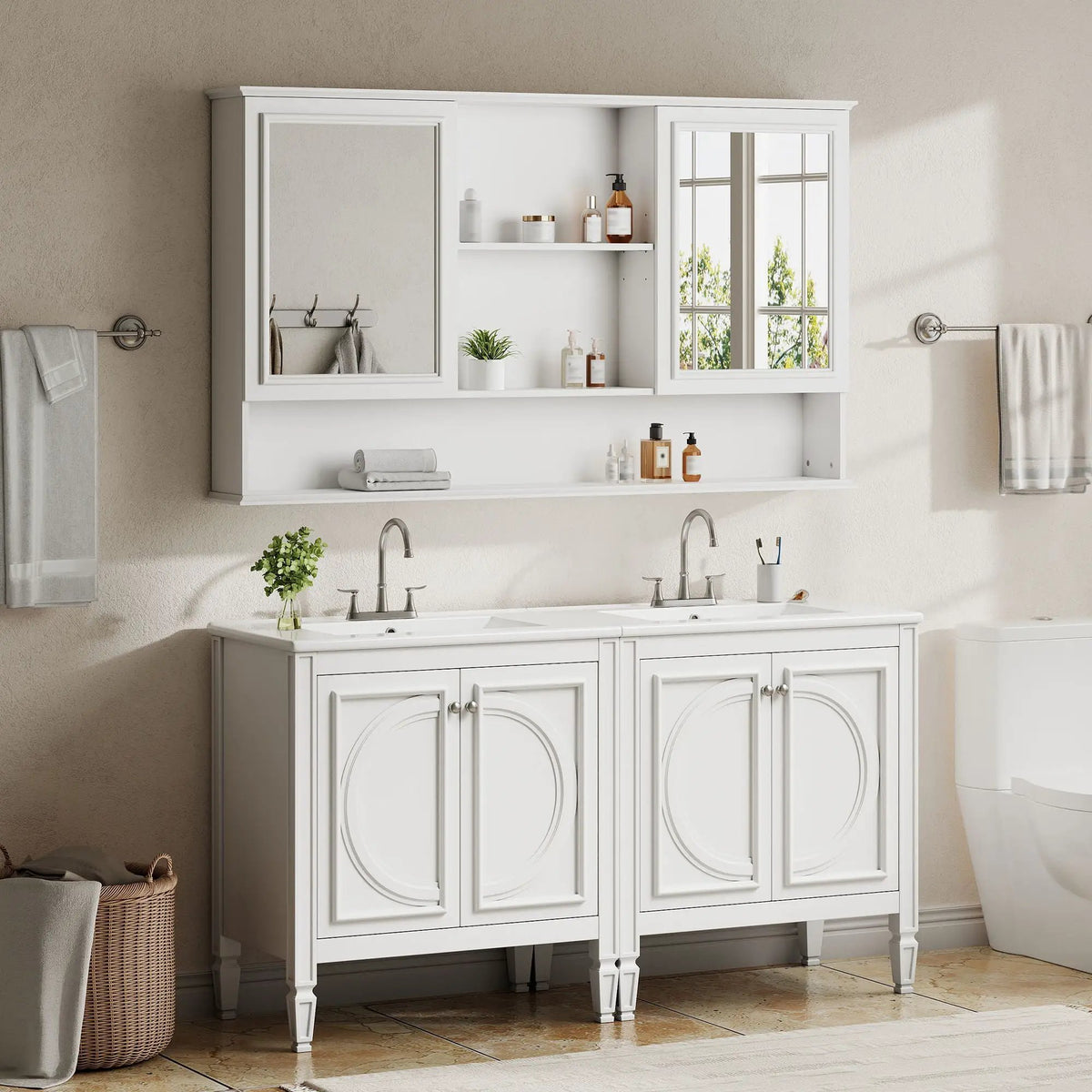 Double Sink Bathroom Vanity Set with Wall Mount Mirror Cabinet by HouseOfZazla