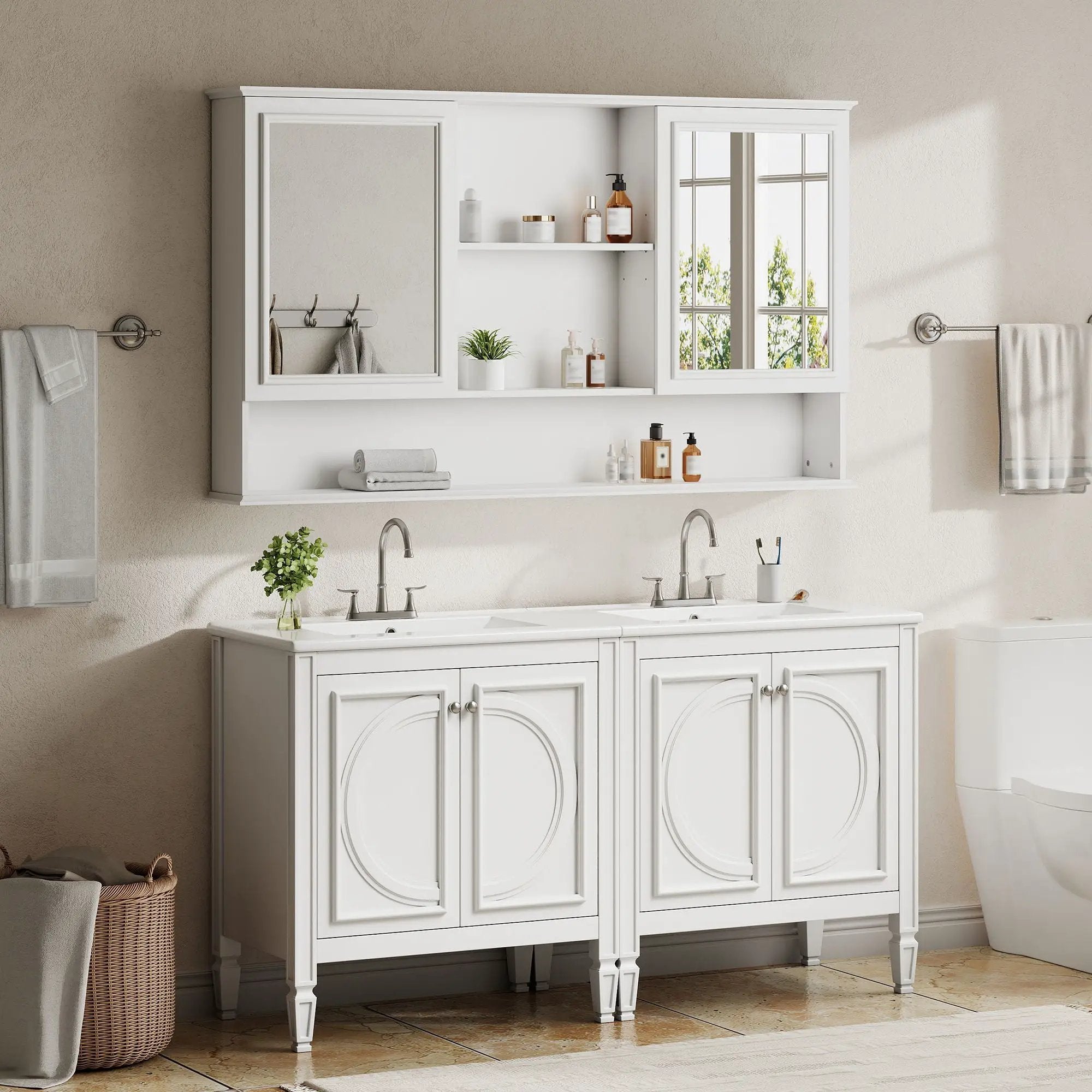 Double Sink Bathroom Vanity Set with Wall Mount Mirror Cabinet by HouseOfZazla