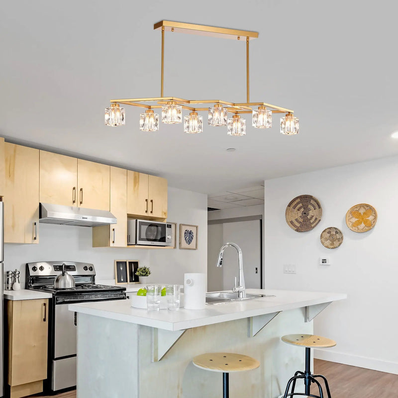 Crystal Chandelier For Dining Room, 8 Light Kitchen Chandelier Light Fixture Modern Metal Industrial Chandeliers For Farmhouse Entryway Living Room (8*G9 Bulbs Included) - Matte Gold by Unique Piece Furniture