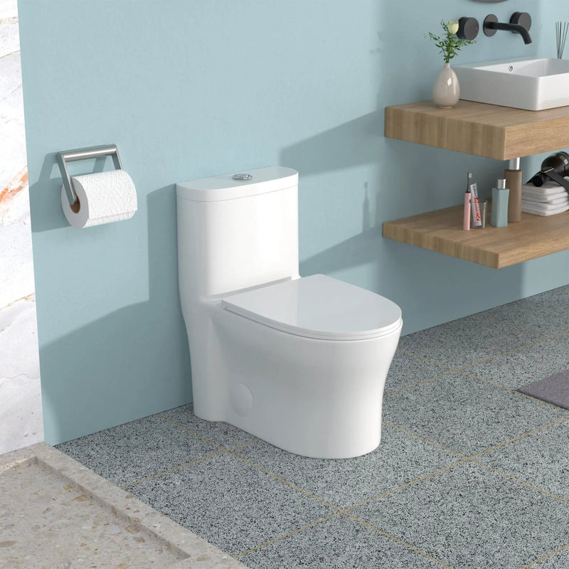 1 Piece Toilet For Bathroom, Dual Flush 1.22/1.6 Gpf, Soft Closing Seat - White by HouseOfZazla