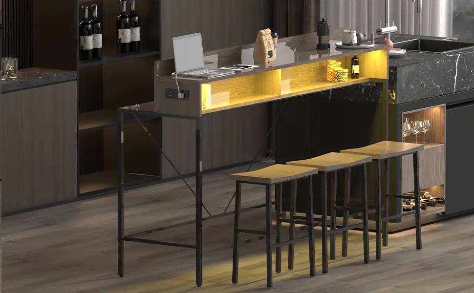 59 Inch Bar Table with Stools and LED Light by HouseOfZazla