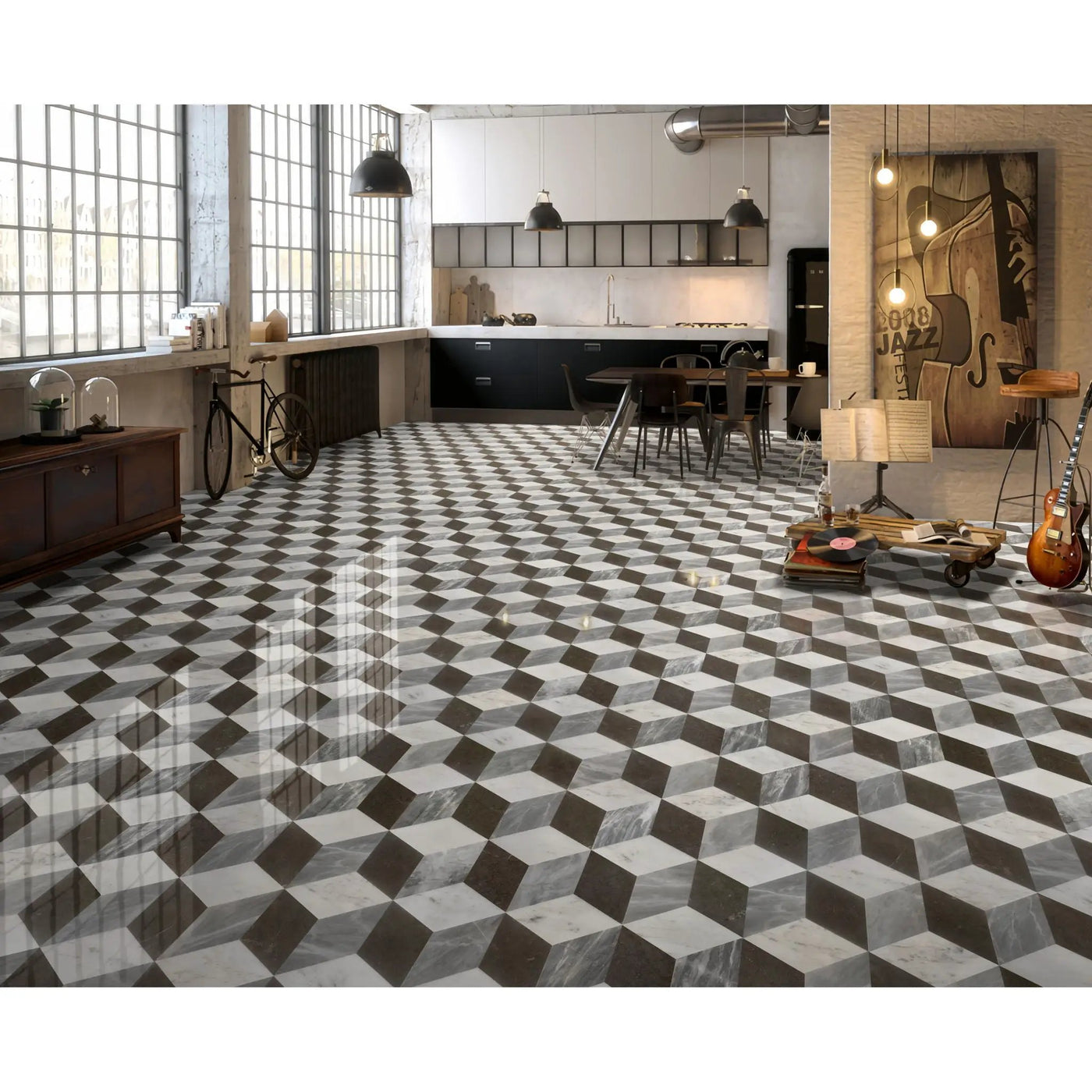 Hexagon Water Tiles For Floor And Wall (Set of 12) by HouseOfZazla