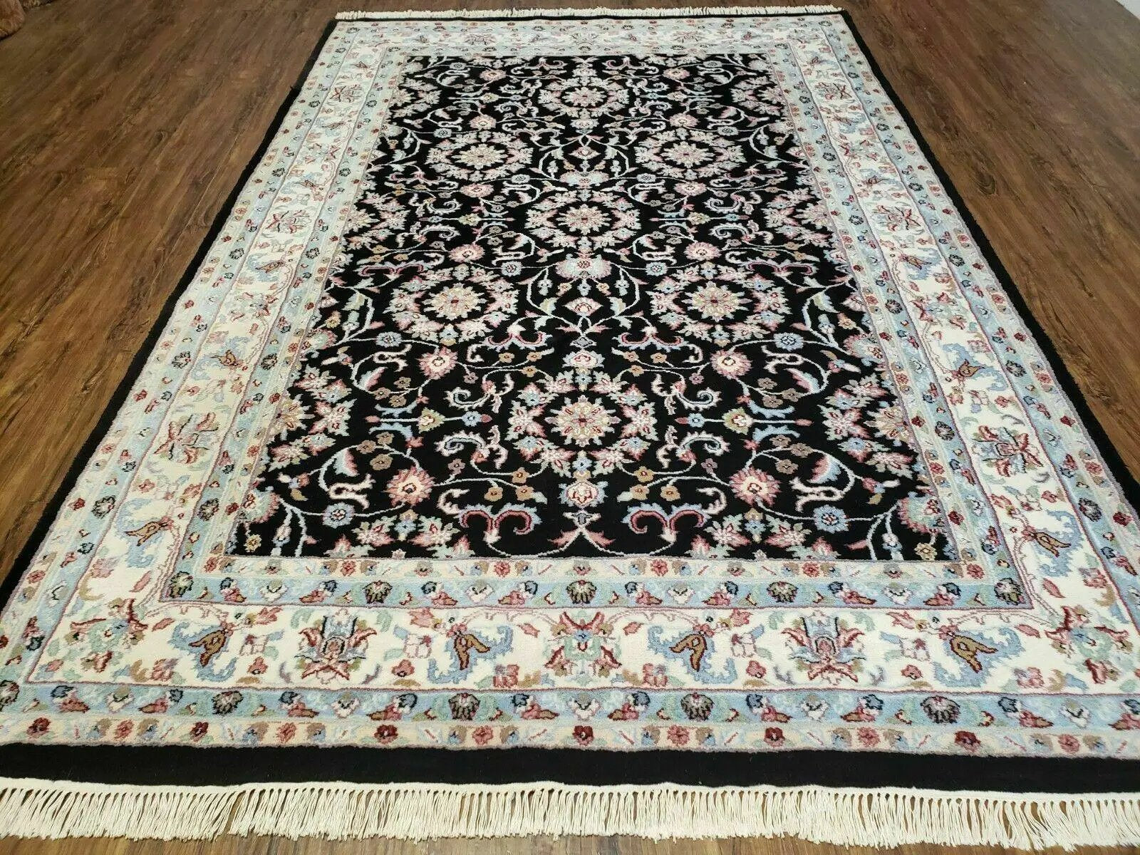6' X 9' Handmade Indian Agra Wool Rug Carpet Vegetable Dyes Black by Jewel Rugs