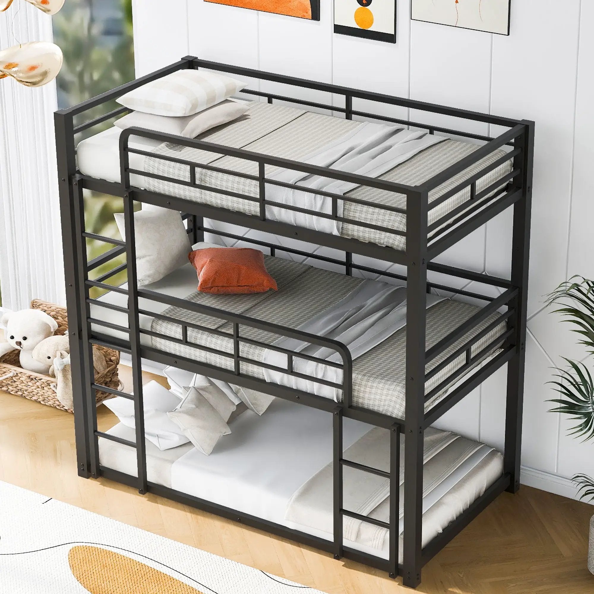 Triple Bunk Bed With Sturdy Construction And Space Saving Design by Unique Piece Furniture