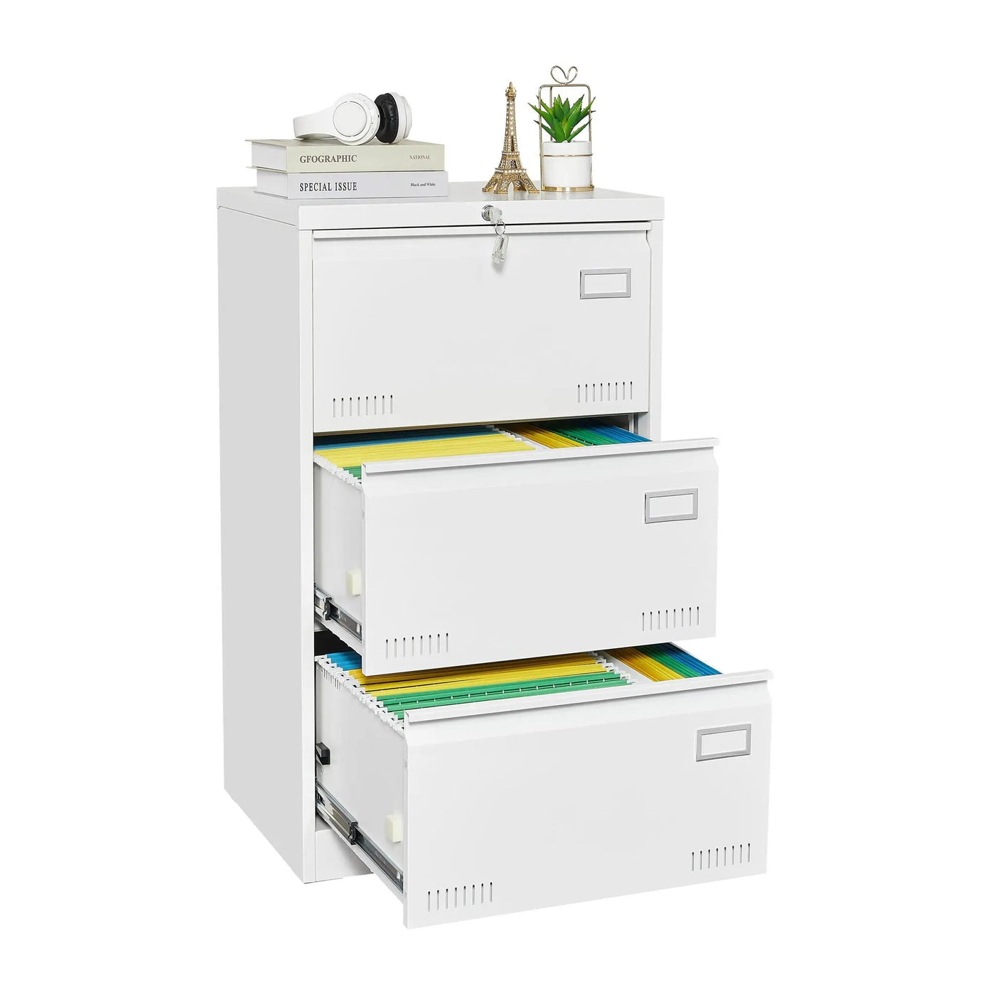 Filing Cabinet Lateral File Cabinet 3 Drawer, Locking Metal File Cabinets Three Drawer, Office Filing Cabinet With Lock Drawers For Home Office by Unique Piece Furniture