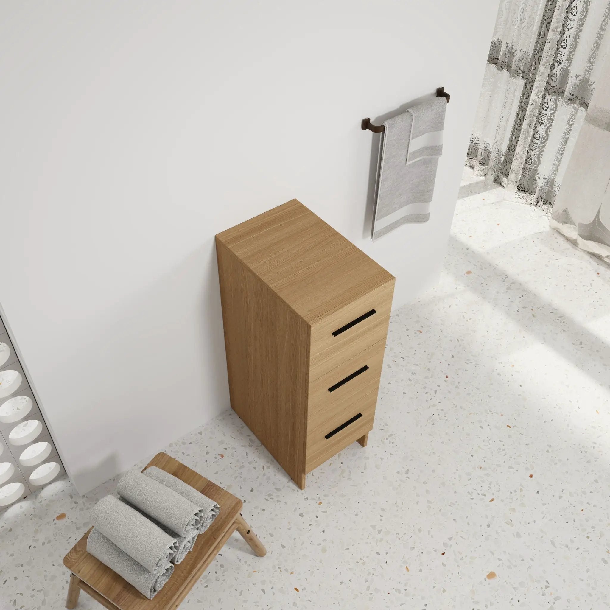 Slim Freestanding Bathroom Storage Cabinet, 3 Drawers - Light Oak by HouseOfZazla