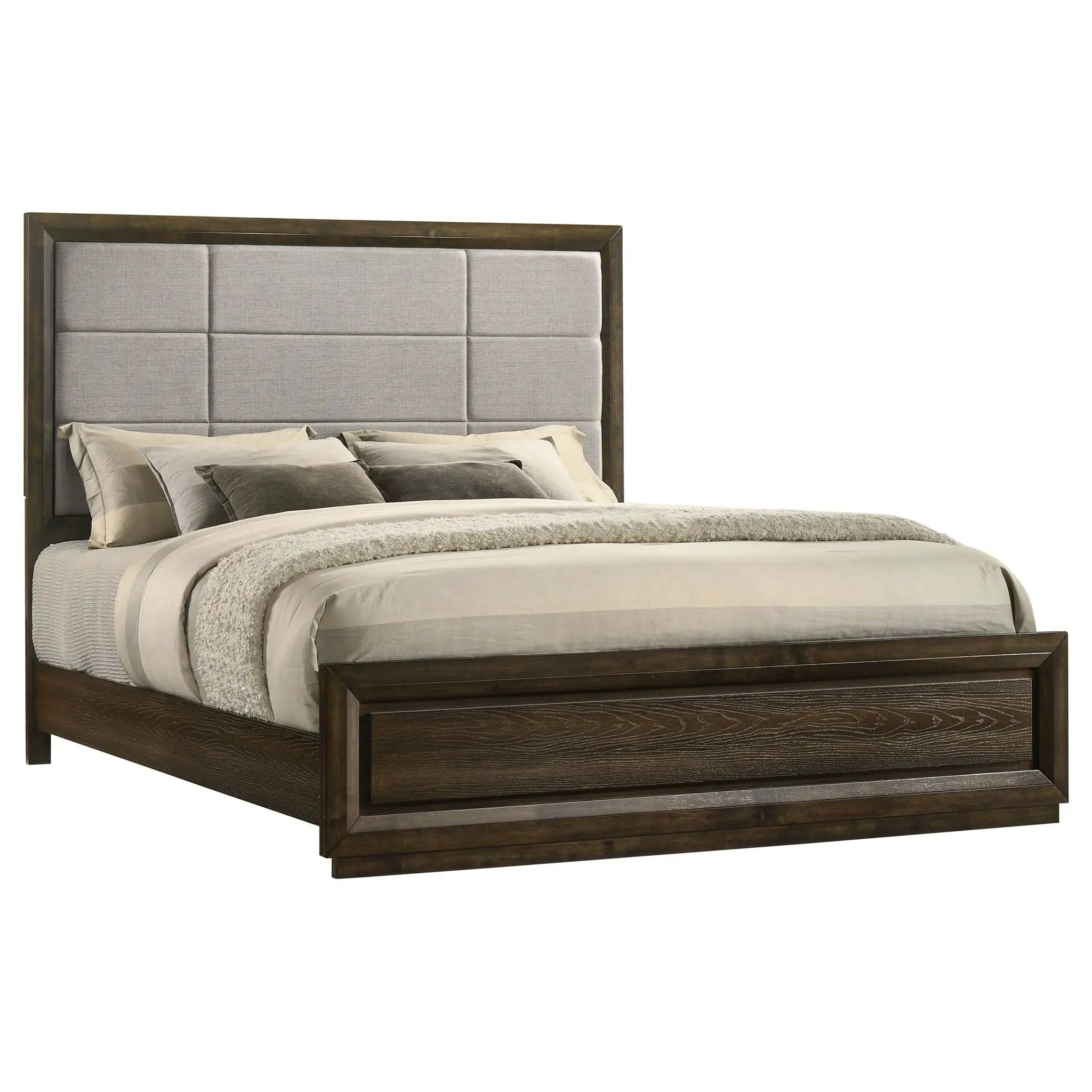 Atlas 63-inch California King Upholstered Panel Bed Grey and Dark Oak by Unique Piece Furniture